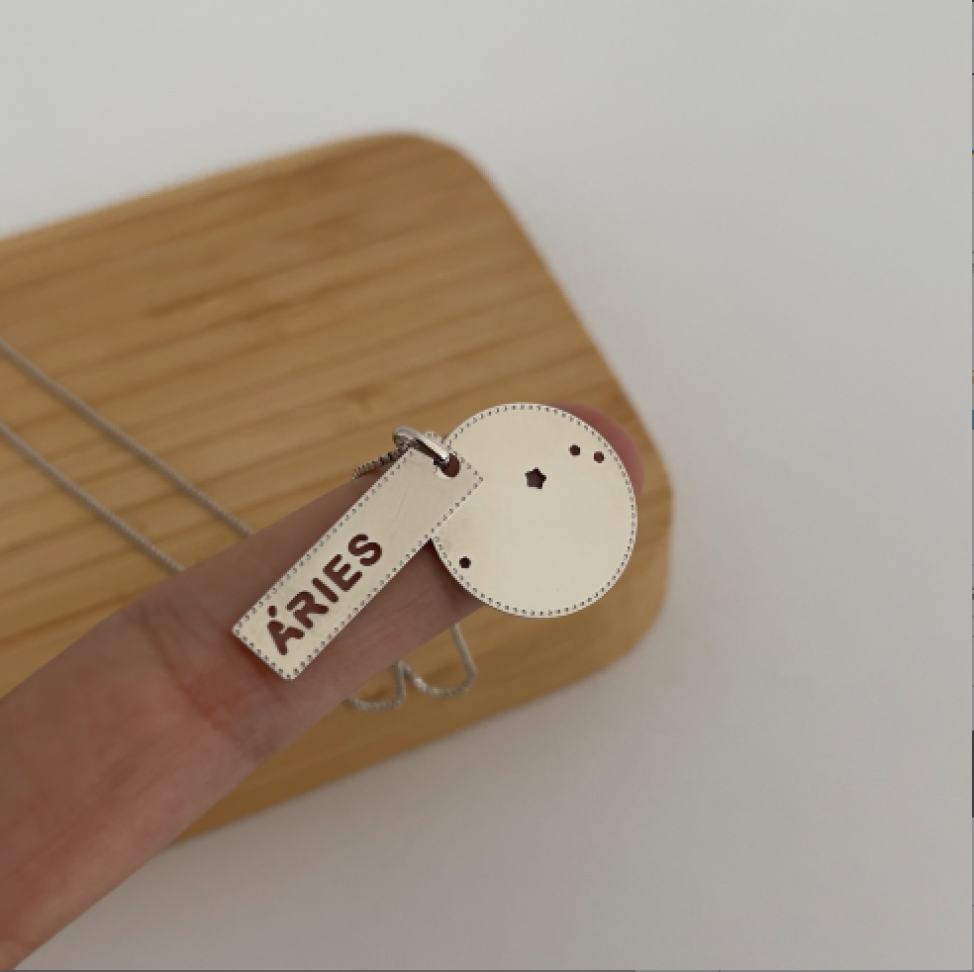 Colar Pingente Placa Signos Prateado - #5