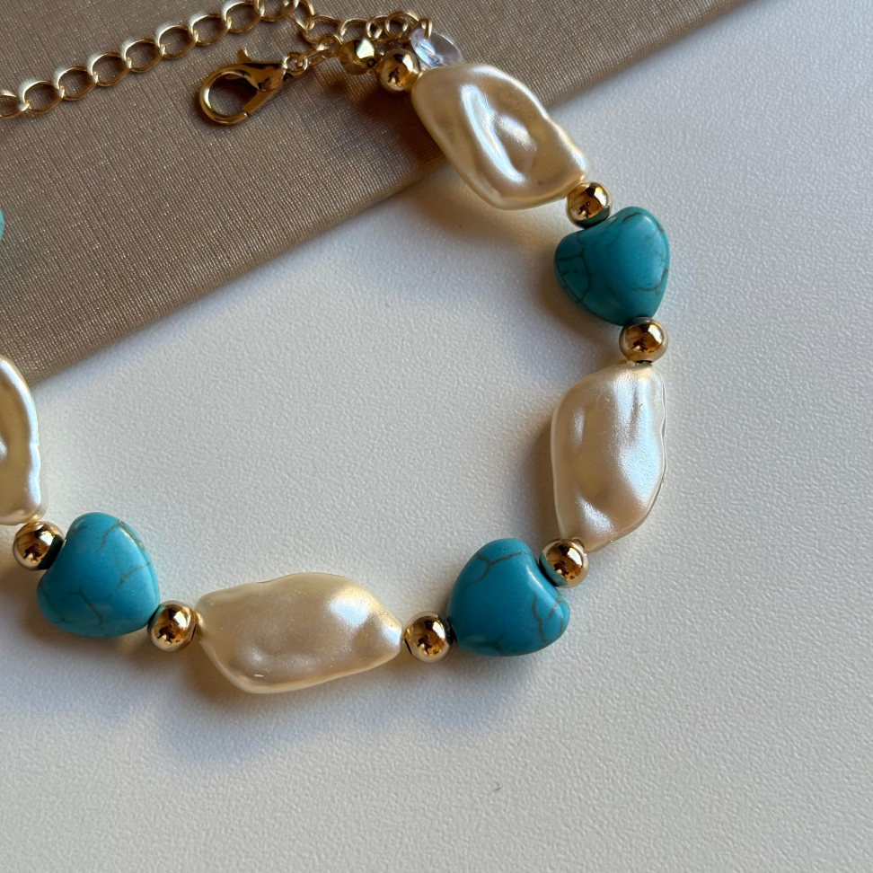 Pulseira Pérola Barroca & Turquesas