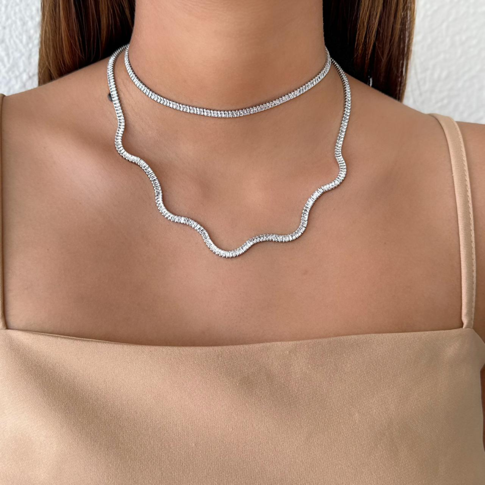 Colar Choker Riviera Baguete Cristal