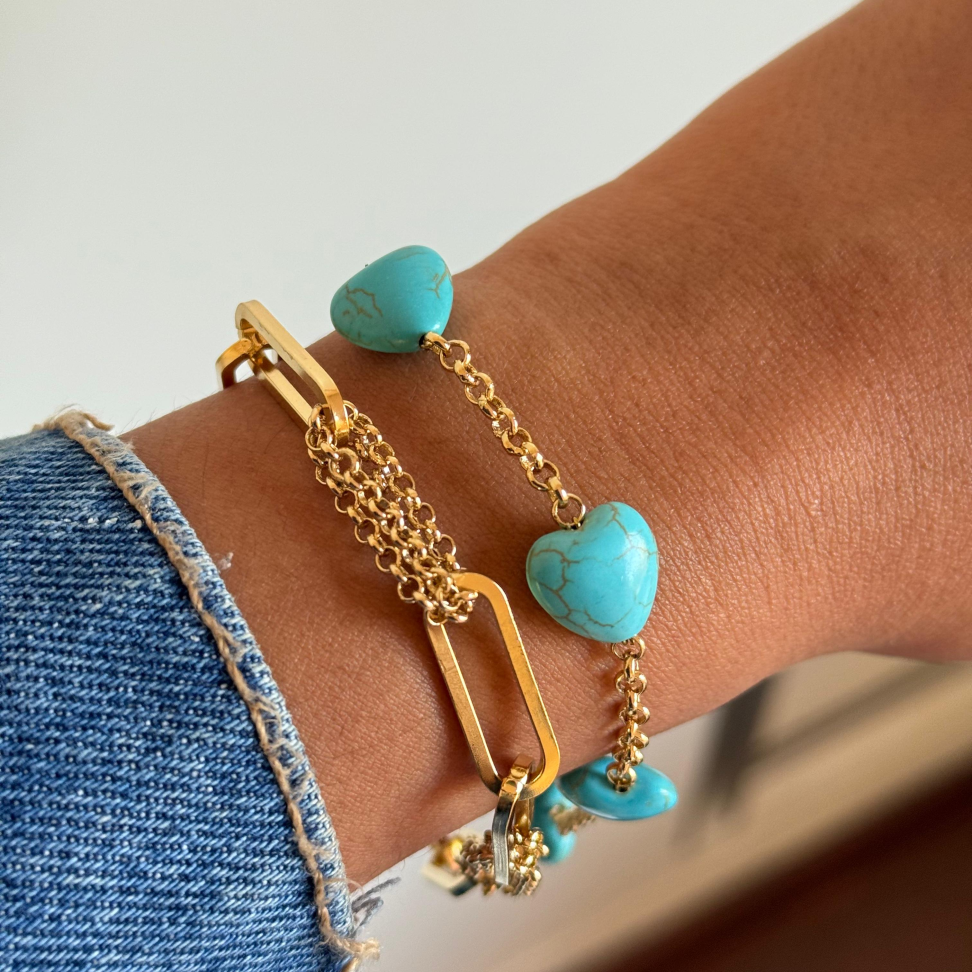 Pulseira Corações Turquesa
