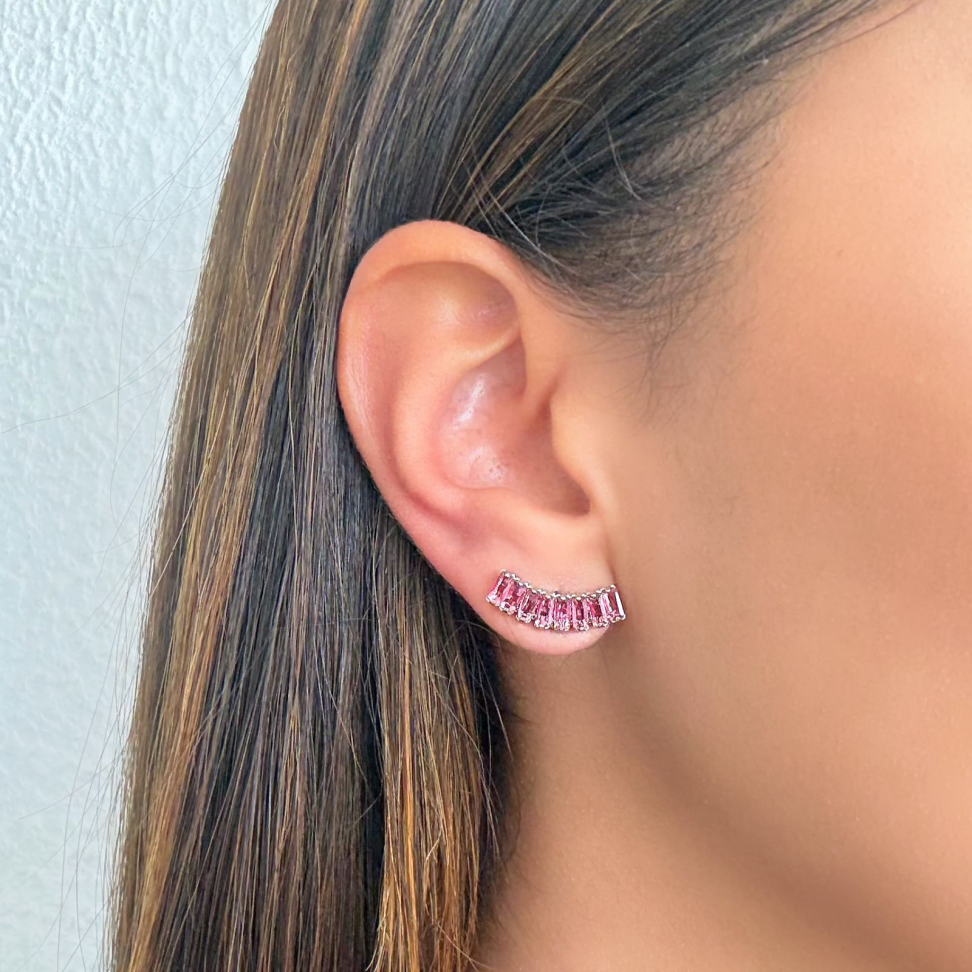 Brinco Earcuff Riviera Baguete Rosa