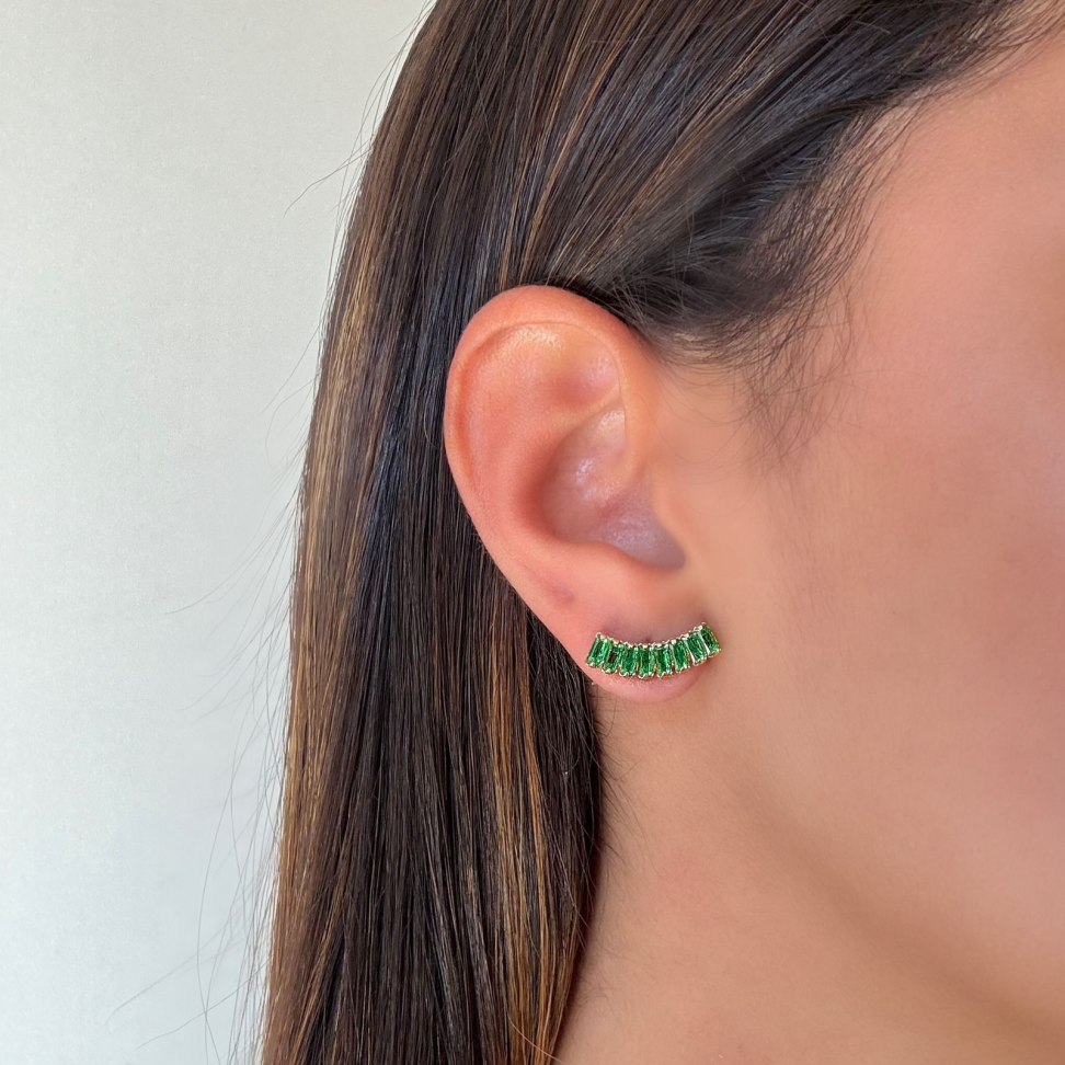 Brinco Earcuff Riviera Baguete Verde