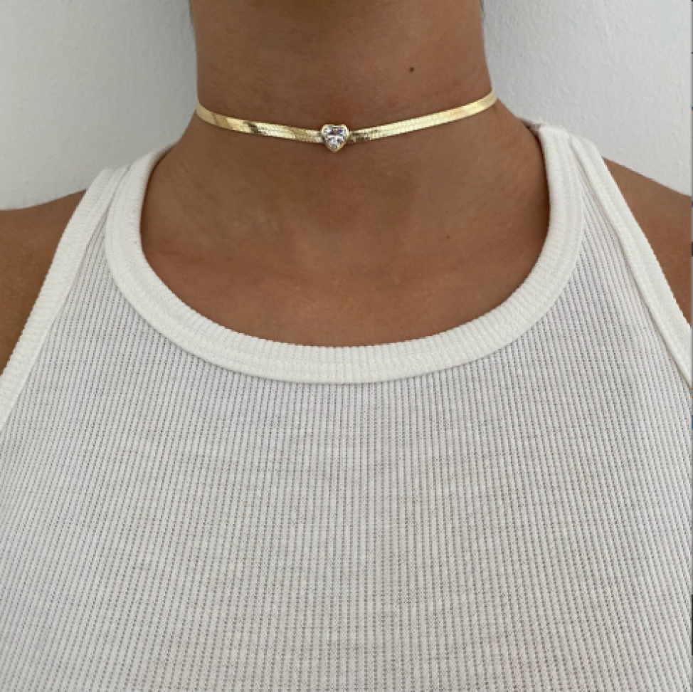 Colar Choker Fita Coração Zircônia