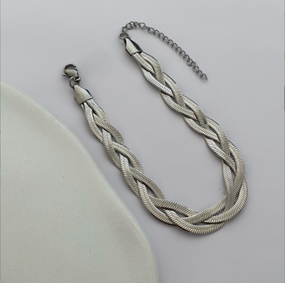 Pulseira Fita Dupla Trançada G | Aço Inox