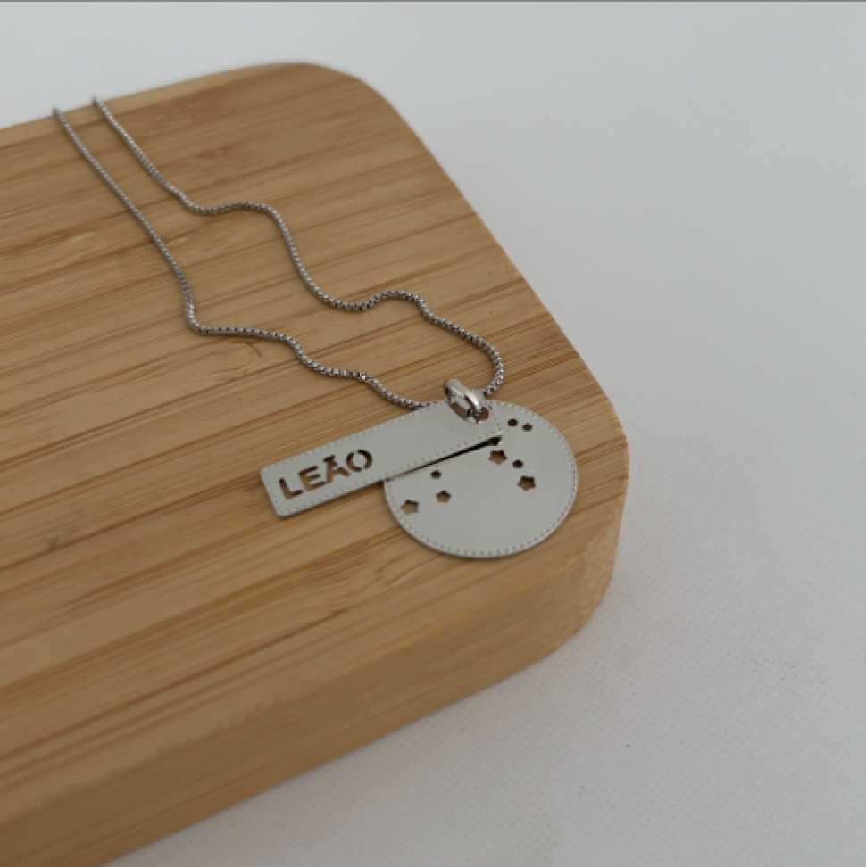 Colar Pingente Placa Signos Prateado - #8