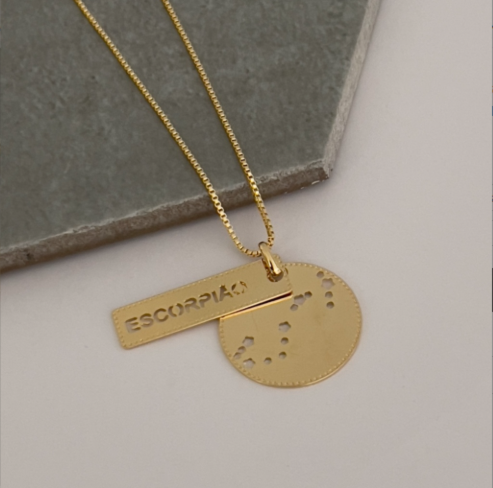 Colar Pingente Placa Signos Dourado - #7