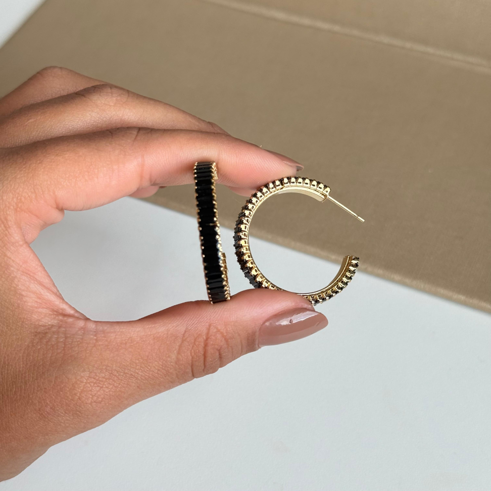 Brinco Argola Baguete Preta | 25mm - #3
