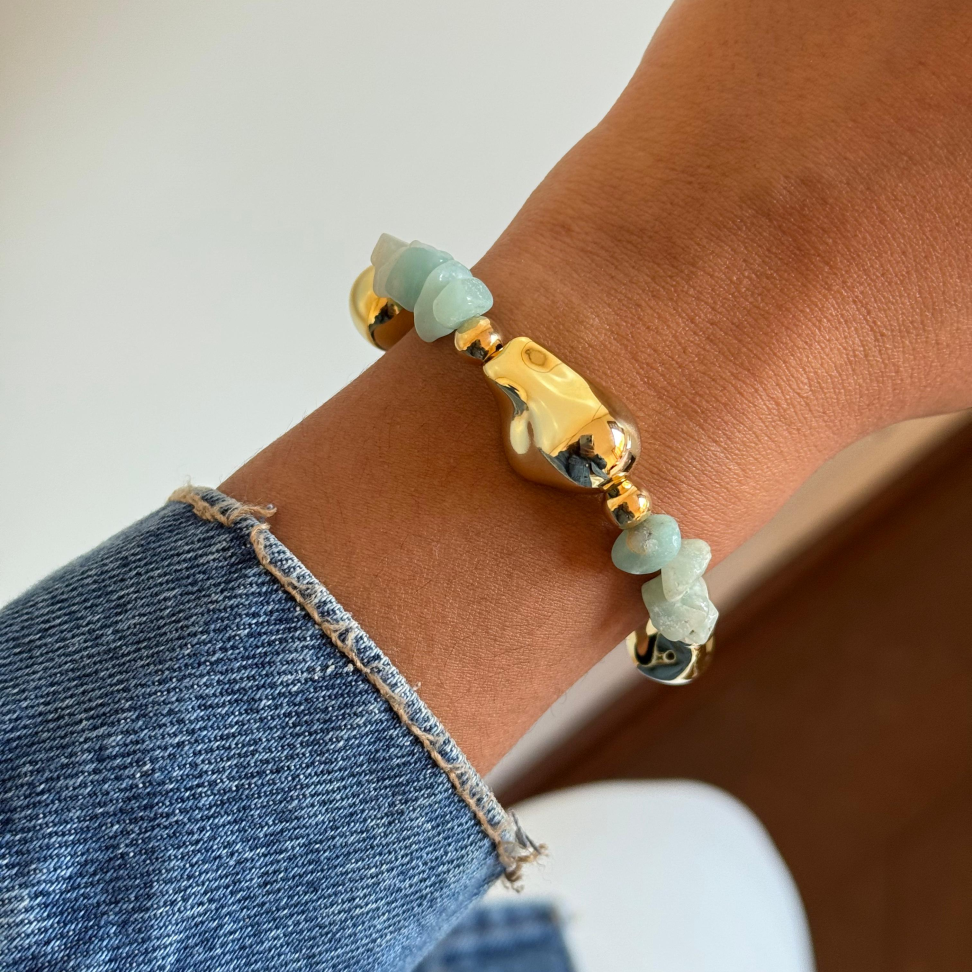 Pulseira Gotas Orgânicas & Cascalhos Verdes