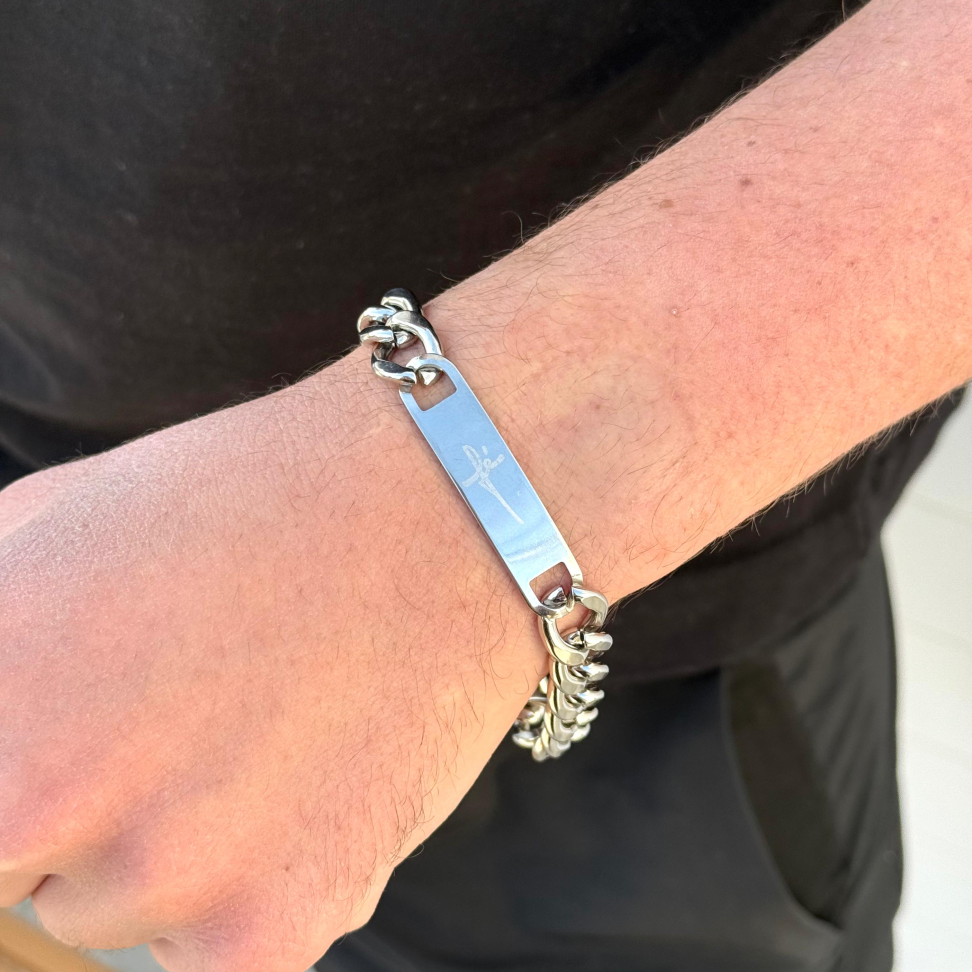 Pulseira Masculina Elo Chapa Fé | Aço Inox