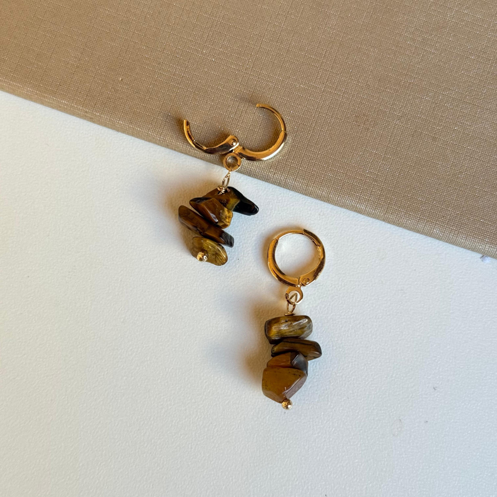 Brinco Argola Pingente Cascalhos Marrons