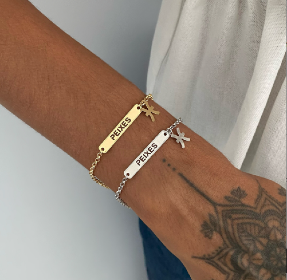 Pulseira Placa Pingente Peixes