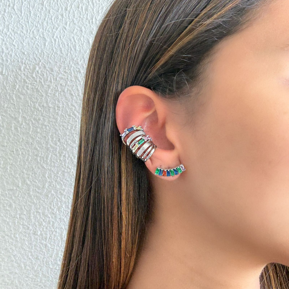 Brinco Earcuff Riviera Baguete Colors
