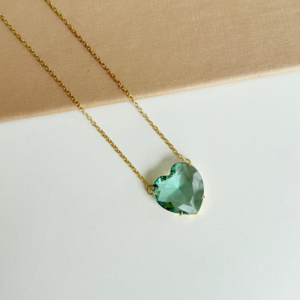 Colar Pingente Coração Verde