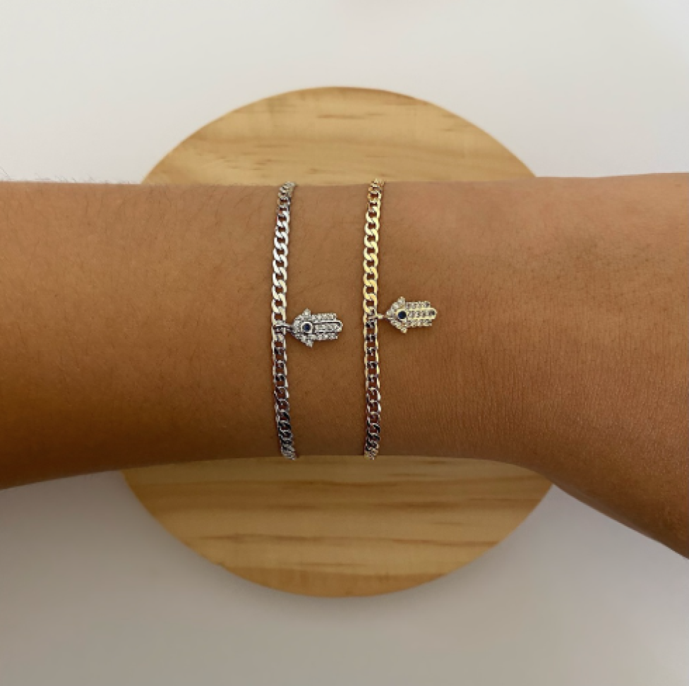Pulseira Mini Elo Grumet Pingente Hamsá