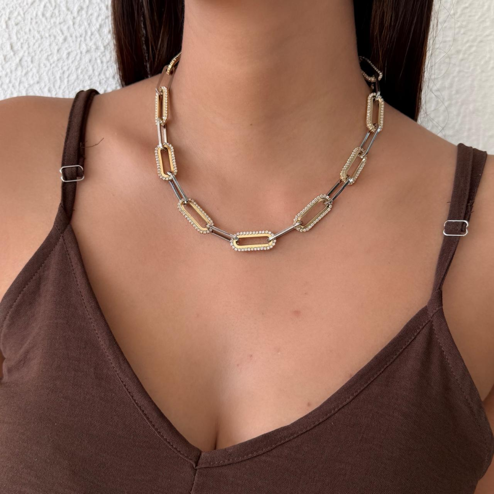 Colar Elo Cartier Zircônias Duo
