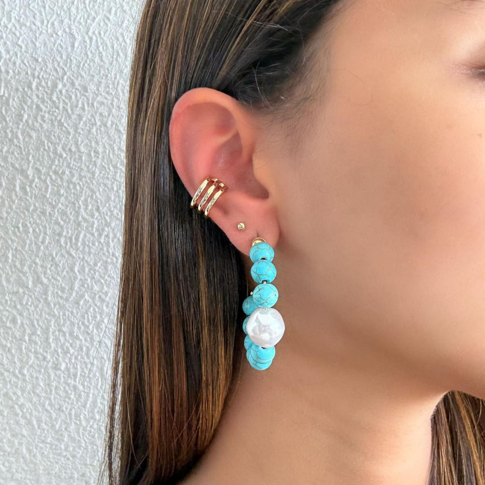 Brinco Argola Turquesa & Pérola