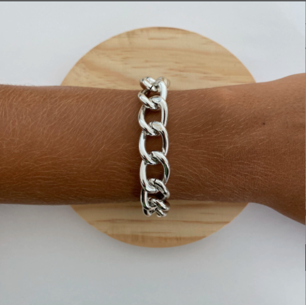Pulseira Elo Achatado M | Banho de Prata 925