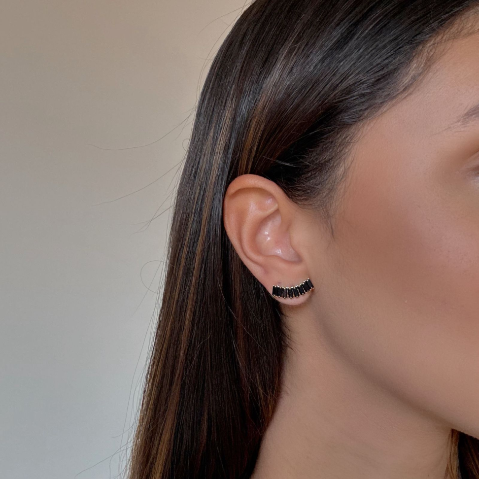 Brinco Earcuff Riviera Baguete Preta
