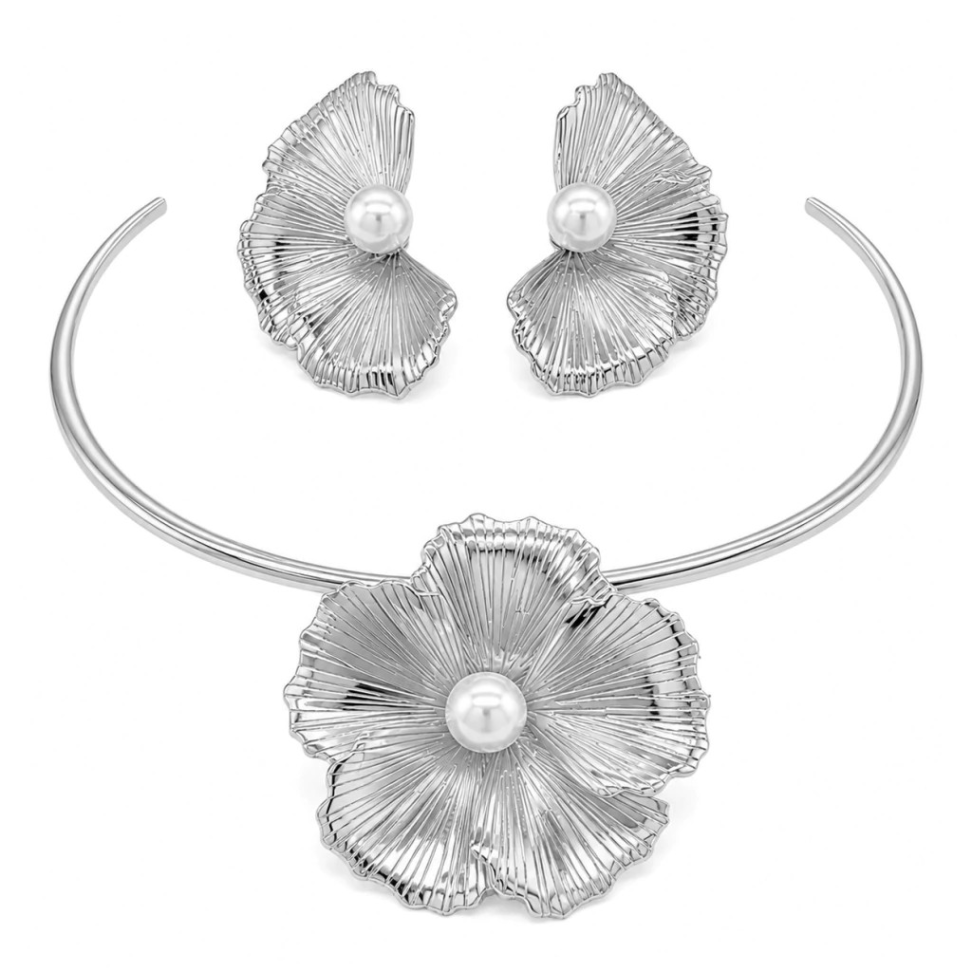 Conjunto Aro Meia Flor & Botão Pérola