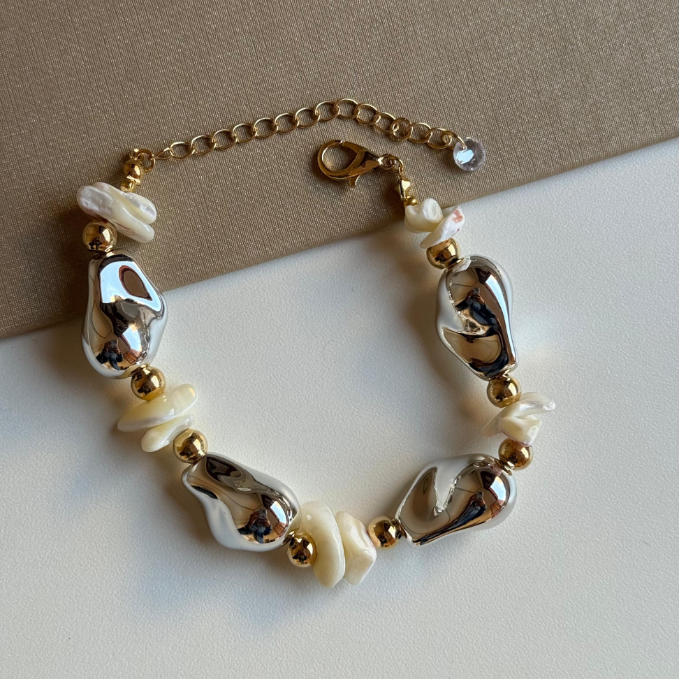 Pulseira Gotas Orgânicas & Cascalhos Brancos
