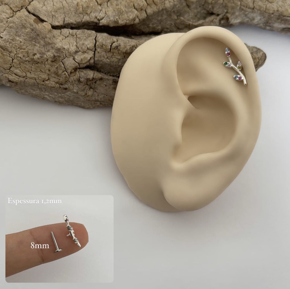 Piercing Labret Ramo Colorido | Topo Prata 925