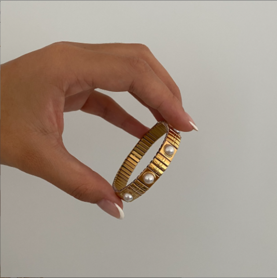 Pulseira Elástica Pérolas | Aço Inox