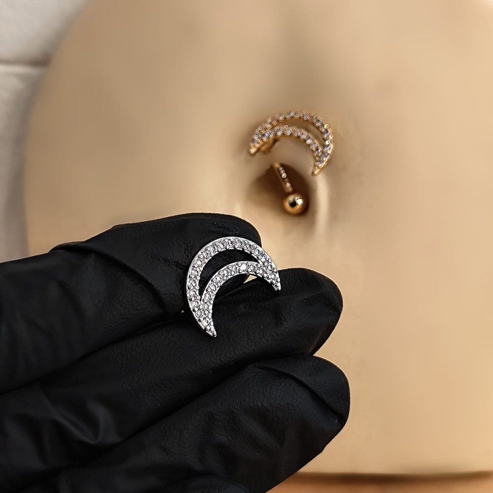 Piercing Umbigo Meia Lua Zircônias Maxi