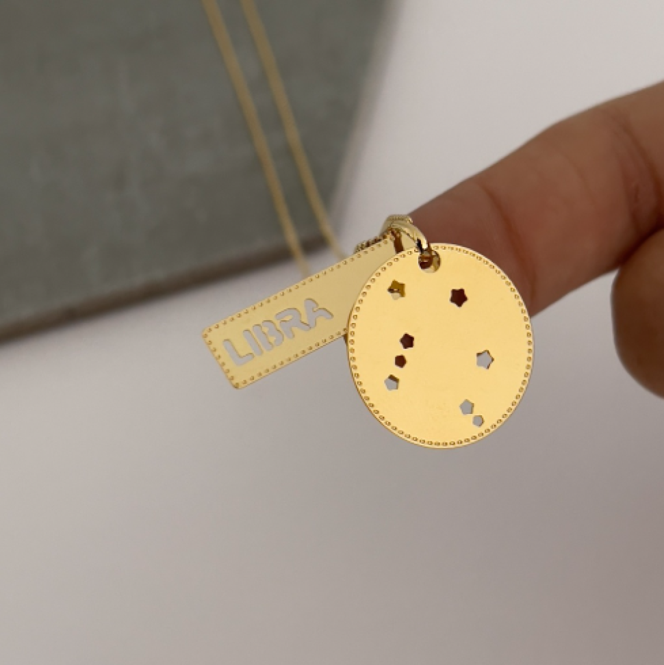 Colar Pingente Placa Signos Dourado - #6