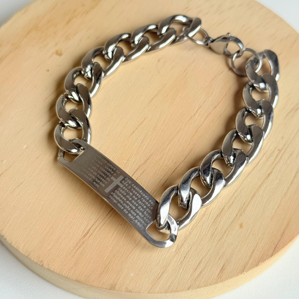 Pulseira Masculina Elo Chapa Oração | Aço Inox - #3