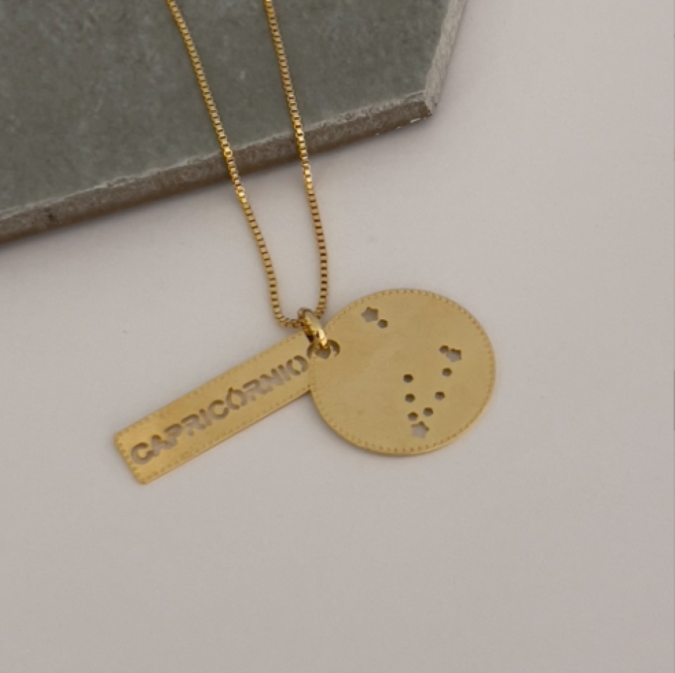 Colar Pingente Placa Signos Dourado - #10
