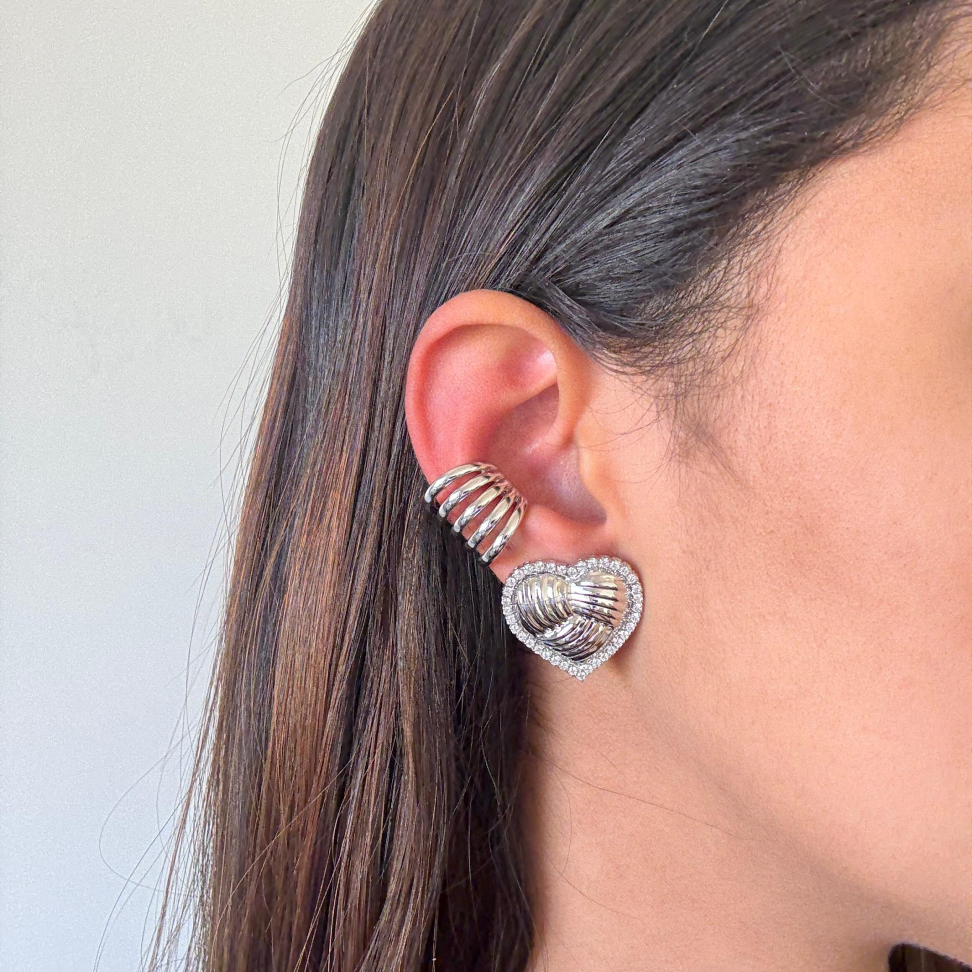 Brinco Coração Puff Zircônias
