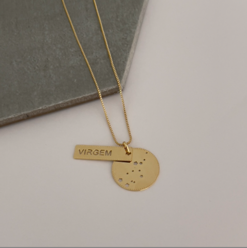 Colar Pingente Placa Signos Dourado - #5