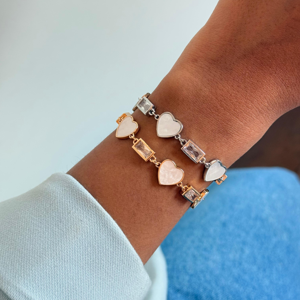 Pulseira Gravata Corações Perolados