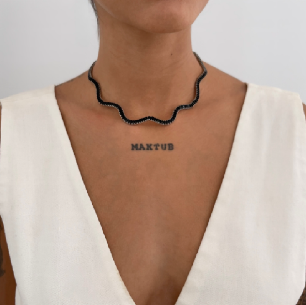 Colar Riviera Baguete Waves Preta