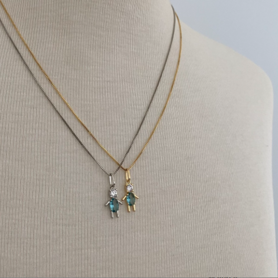 Colar Pingente Menino Zircônia Cristal & Azul