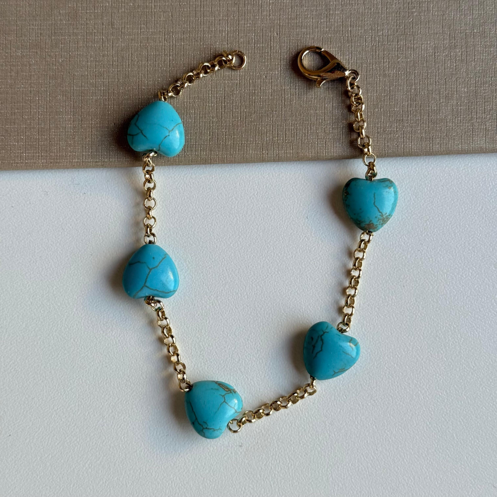 Pulseira Corações Turquesa
