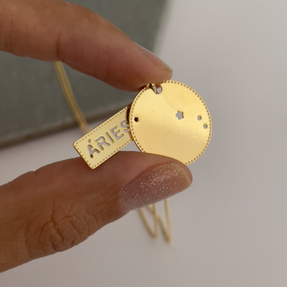 Colar Pingente Placa Signos Dourado - #13