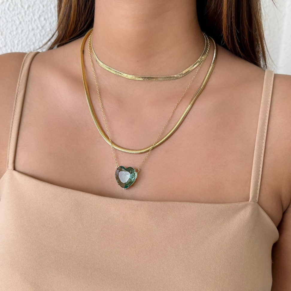 Colar Pingente Coração Verde