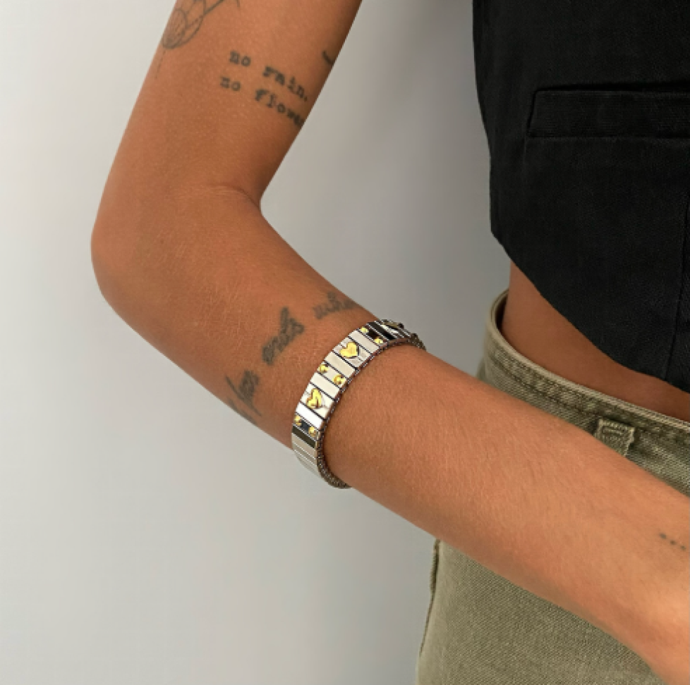 Pulseira Elástica Corações Duo | Aço Inox
