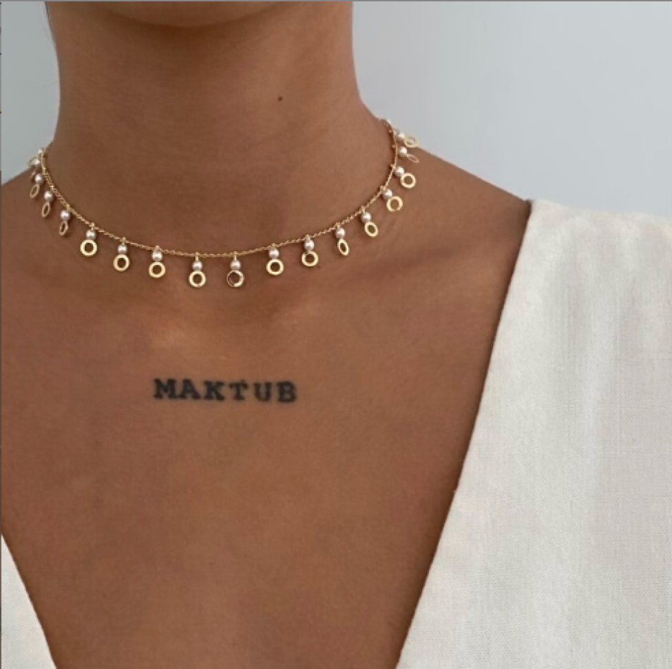 Colar Choker Pérola Com Círculos