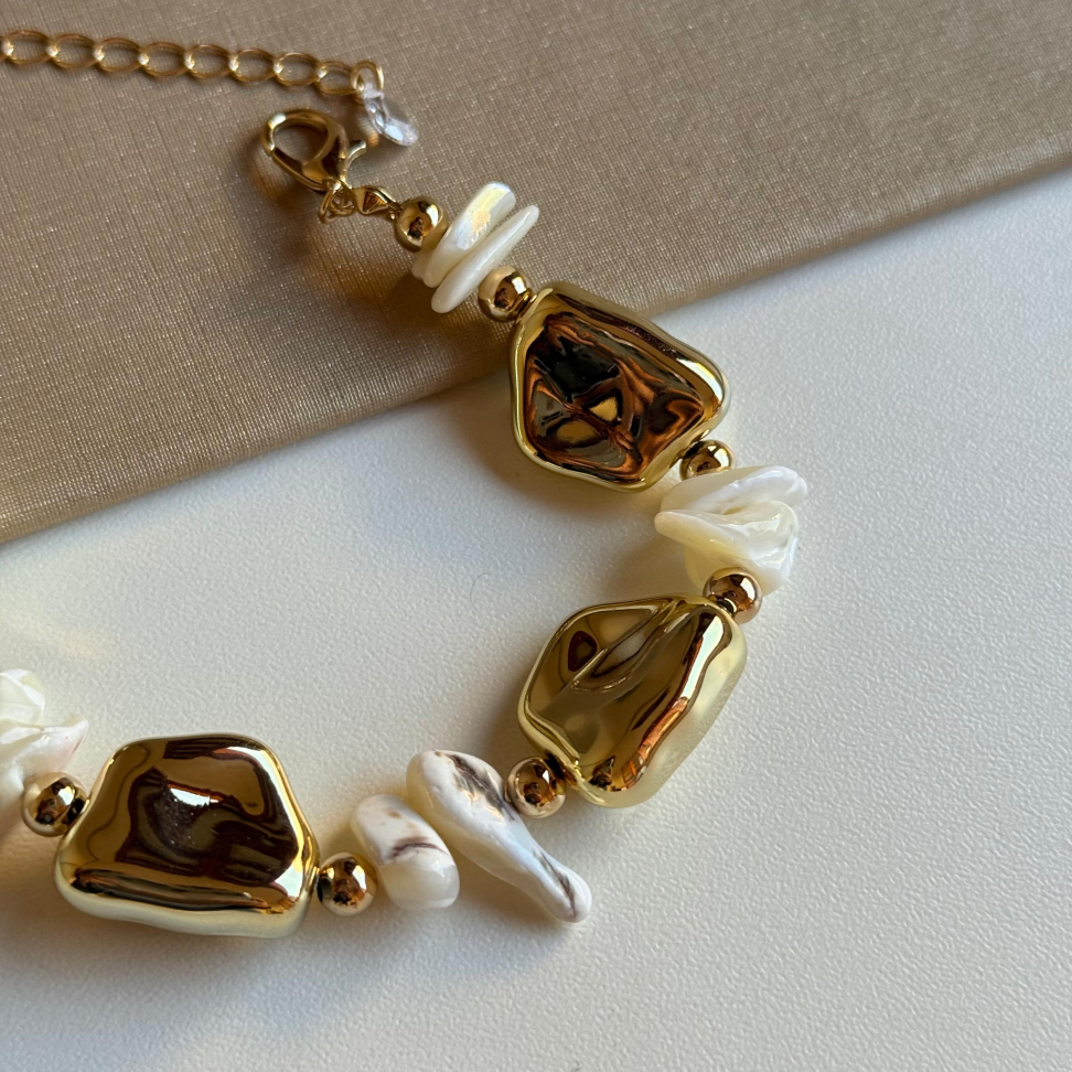 Pulseira Orgânica & Cascalhos Brancos