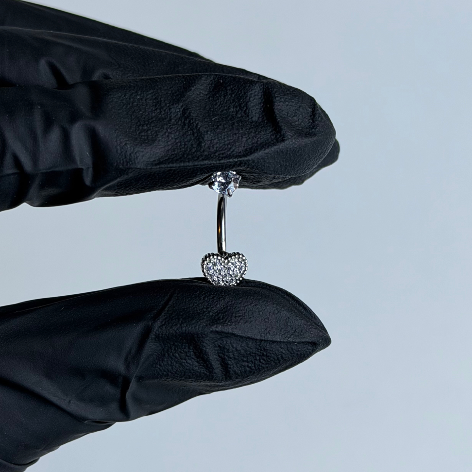 Piercing Umbigo Ponto de Luz & Coração Zircônias