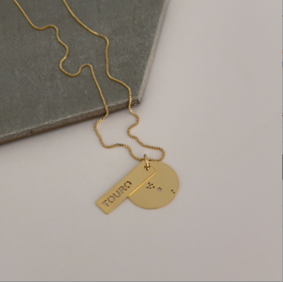 Colar Pingente Placa Signos Dourado