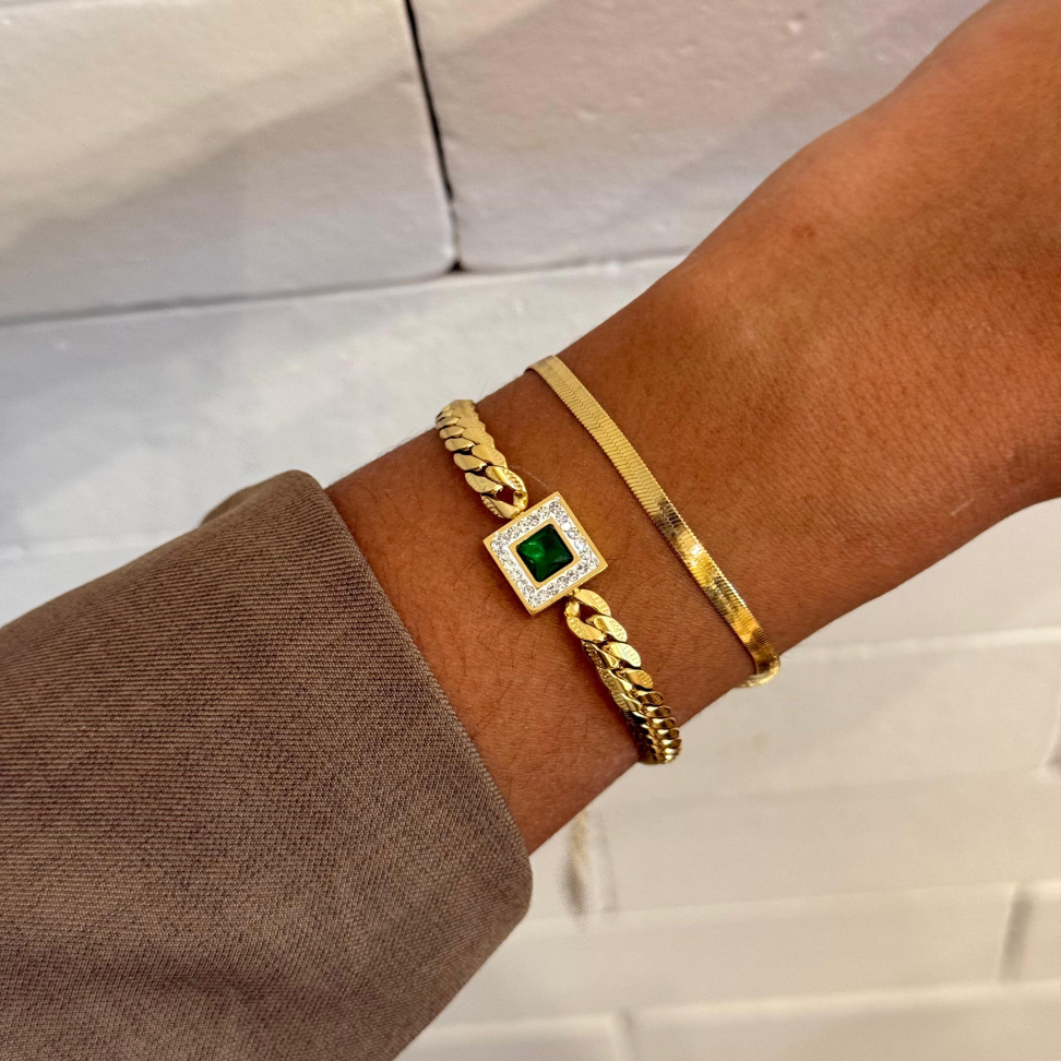 Pulseira Malha Square Esmeralda | Aço Inox