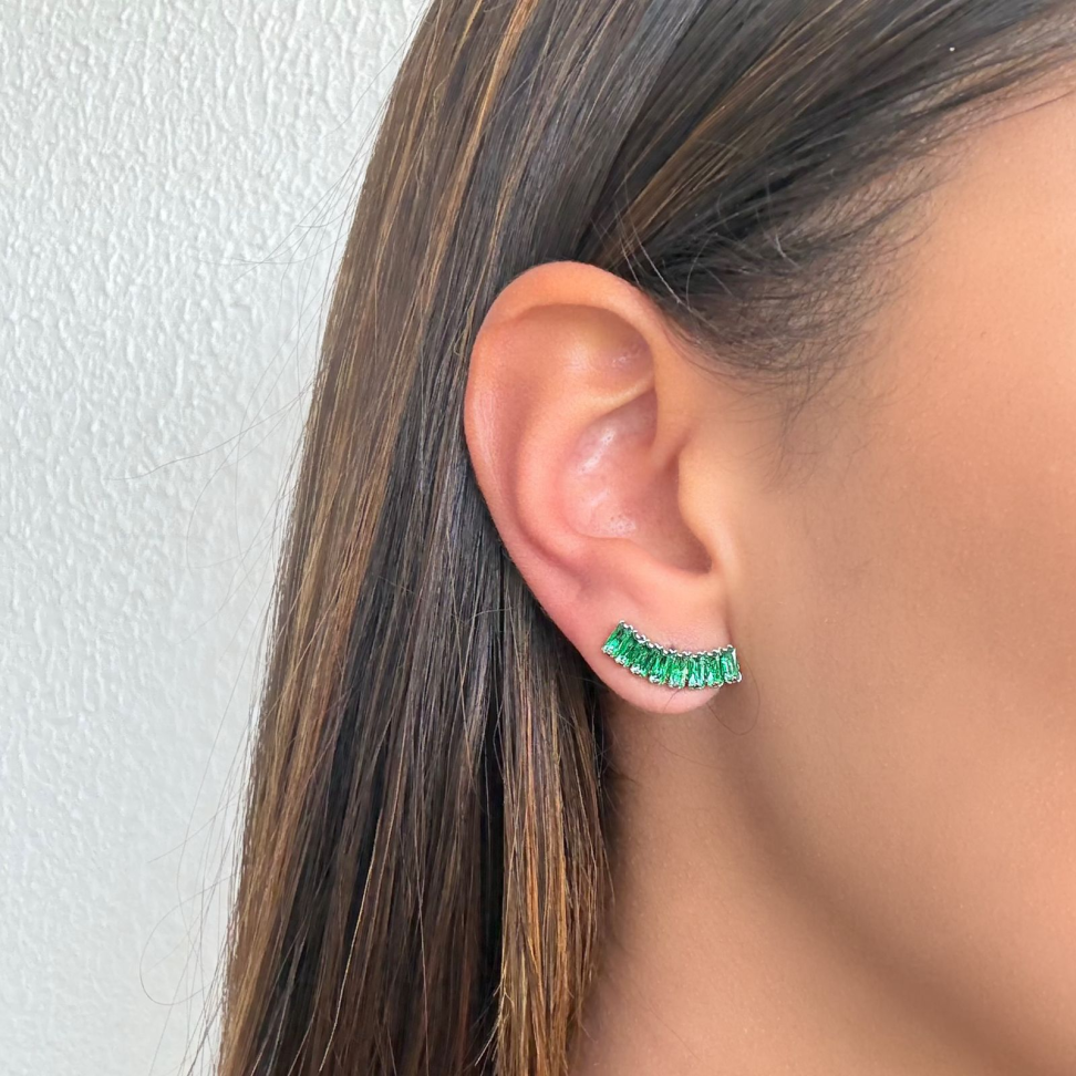 Brinco Earcuff Riviera Baguete Verde