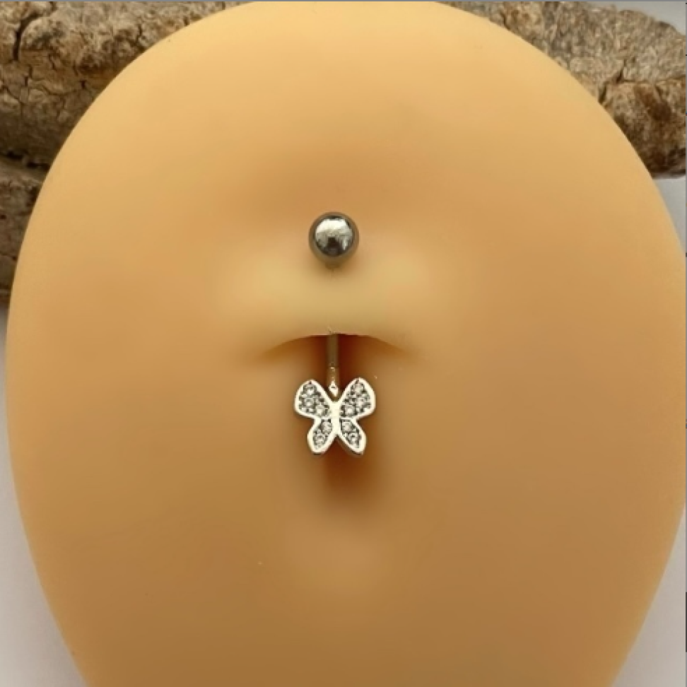 Piercing Umbigo Borboleta Cravejada