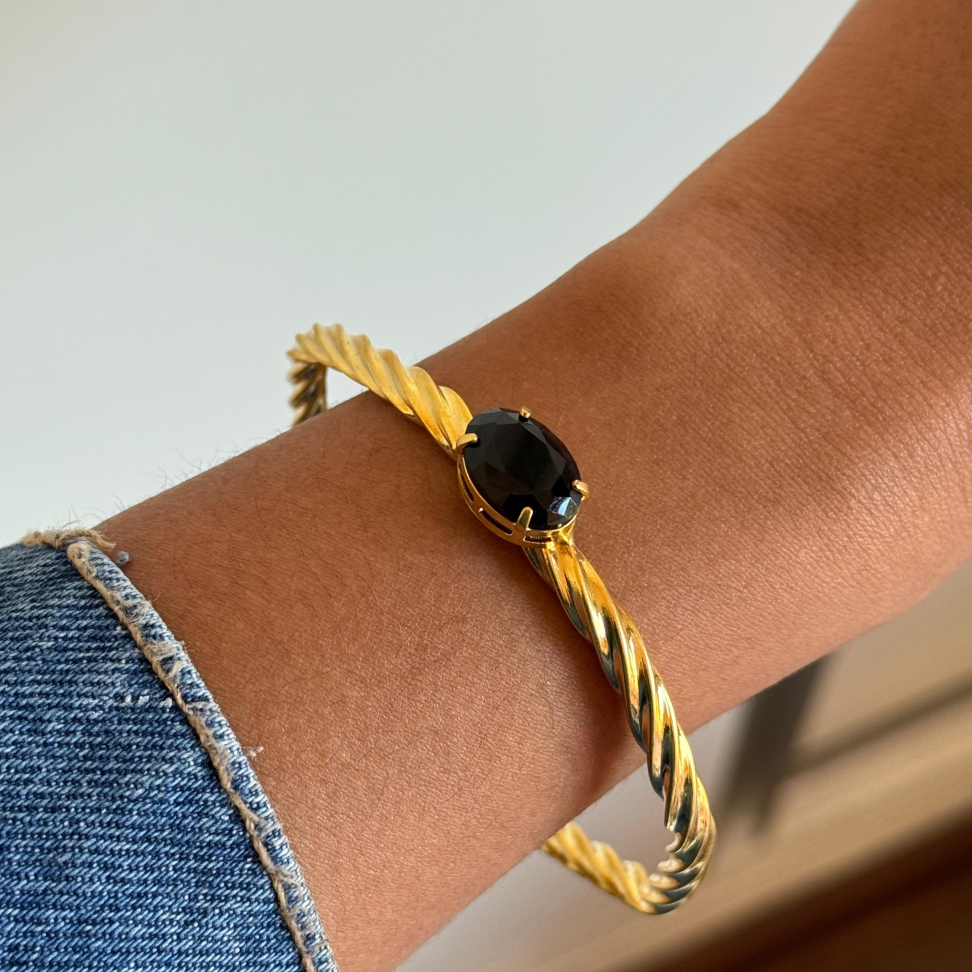Bracelete Torcido Pedra Preta