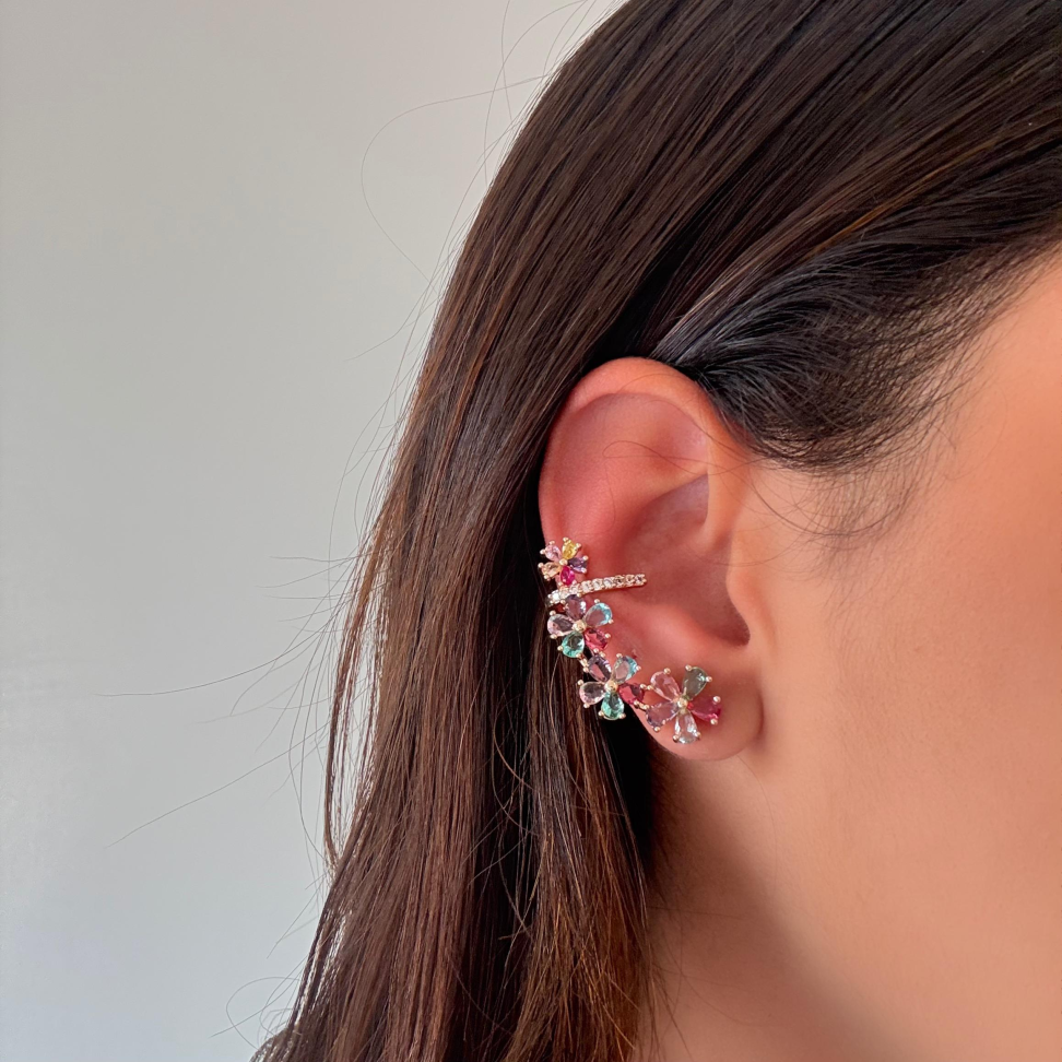 Brinco Ear Cuff Flores Colors