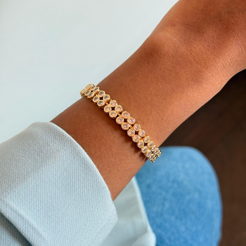 Pulseira 2 Fileiras Círculos Zircônias