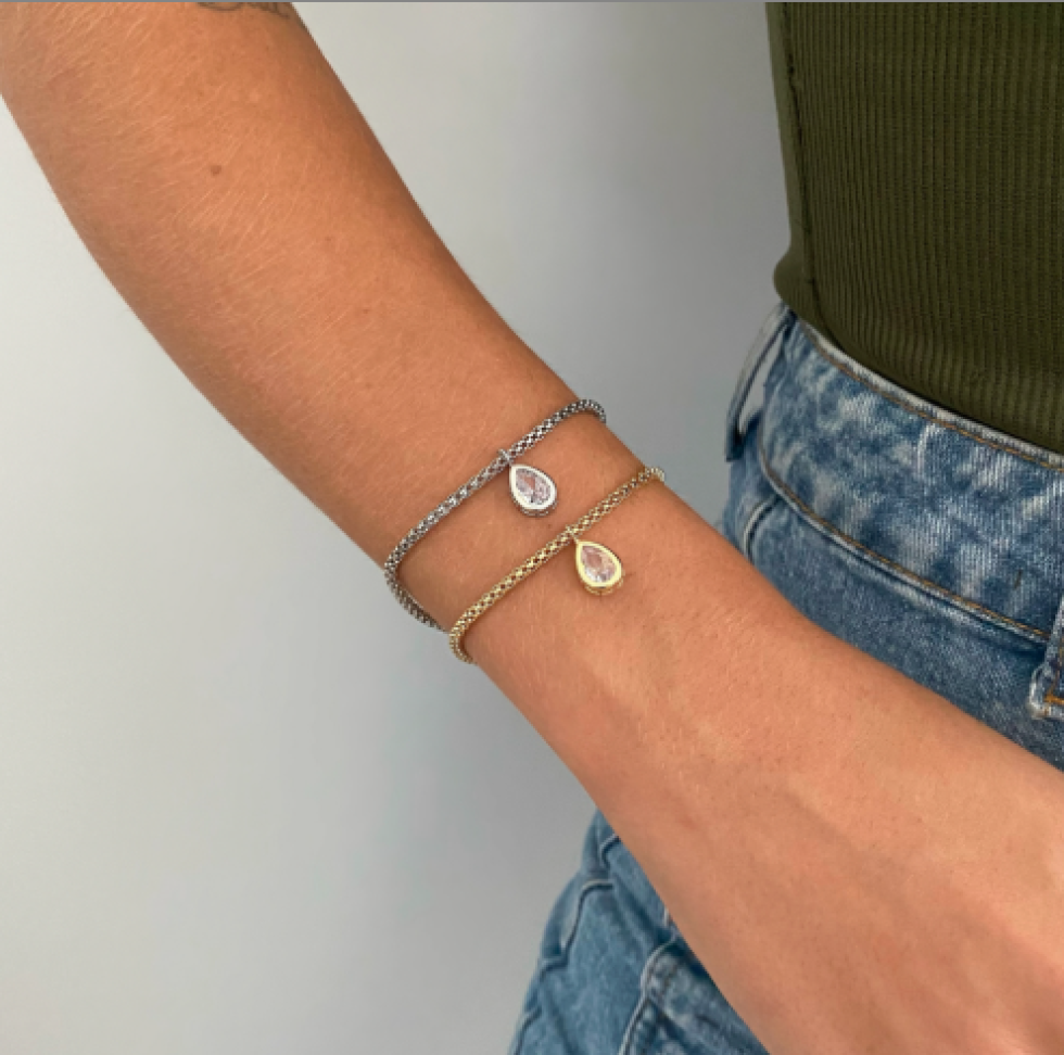 Pulseira Malha Italiana Pingente Gota Cristal
